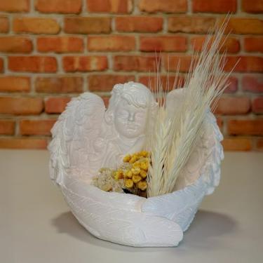 Imagem de Arranjo de Flores Sempre-Vivas Naturais em Vaso Decorativo, 15 cm, Branco com Padrão Art Déco (16)