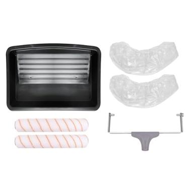 Imagem de ROLLINGDOG Kit de rolo de pintura de 30 cm - 2 capas de rolo de tinta de poliéster com moldura, bandeja de tinta com 2 forros para pintura doméstica e projeto DIY (pacote com 6)