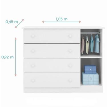 Imagem de Jogo De Quarto Infantil Lívia Com Guarda Roupa E Cômoda Branco - Phoenix Baby Branco