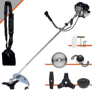 Imagem de Roçadeira Profissional Completa Toyama TBC43H À Gasolina 2 Tempos 43cc 1,7HP de Potência Alta Rotação Com Carretel de Nylon + Kit 4 Lâminas de Cortes