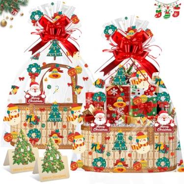 Imagem de Conjunto de 2 cestas para presentes vazias, grandes cestas de presente de Natal de bambu com alça, cestas de Natal tecidas dobráveis para presentes, conjunto de embrulho de presente DIY, kit de cesta
