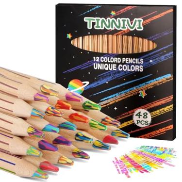 Imagem de TINNIVI Lápis arco-íris para crianças e adultos, pacote com 48 materiais de arte de lápis de cor arco-íris para meninas e meninos, lápis de madeira multicoloridos a granel para colorir desenho