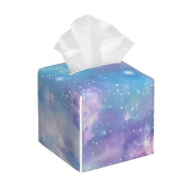 Imagem de Porta-lenços de couro quadrado à prova d'água céu estrelado galáxia colorida organizador de papel facial com cinto inferior cubo estojo de lenços para mesa, banheiro, escritório, mesa, carro