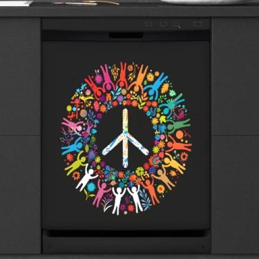 Imagem de Capa magnética para lava-louças, design colorido de autismo, capas magnéticas para decoração de lava-louças, capa magnética para porta de lava-louças, decalque para cozinha, eletrodomésticos, 58 x 66