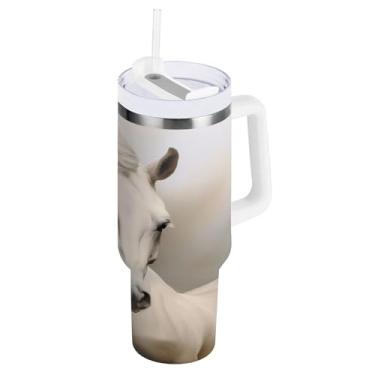 Imagem de xigua Copo Majestic Horse de 850 g com tampa e canudo, aço inoxidável de vácuo duplo isolado garrafa de água esportiva suporte de copo de café de viagem à prova de vazamento para bebida gelada