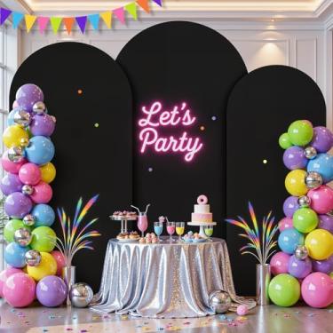 Imagem de Conjunto de 3 capas pretas para arco (1,8 m, 1,8 m, 1,8 m) capa de fundo de arco de elastano 2 lados esticada com topo redondo Chiara para decoração de fotografia de festa de aniversário, cerimônia