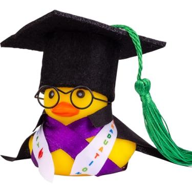 Imagem de MuMyer Decoração de painel de carro de pato de graduação ornamentos de borracha para presente de formatura com mini óculos, capa e faixa (A4)