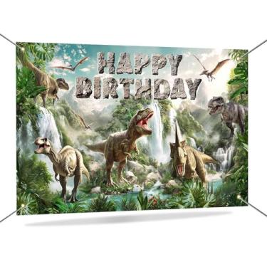 Imagem de Mocsicka Dinosaur Birthday Backdrop Decorations Happy Birthday Dinosaur Banner Boys Kids Dino Party Decorations Backgroud Photo Supplies 70.8 x 43.3 Inch