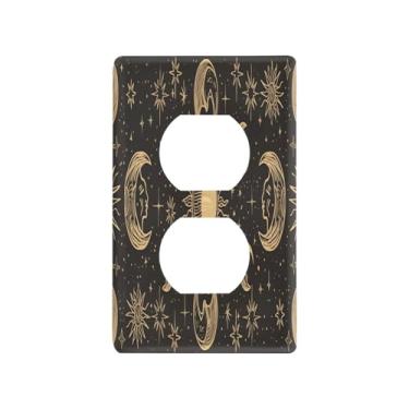 Imagem de Blueangle Placa de parede Art Moon Sun Duplex Outlets, tamanho padrão, placas de cobertura de tomada elétrica de 1 gangue para decoração de quarto de escritório em casa, 4,53 x 2,76 polegadas (332)