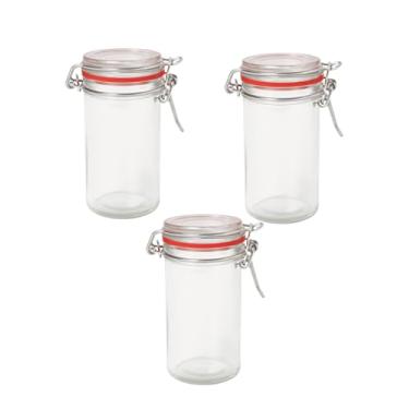 Imagem de 3 Potes De Vidro Com Tampa Hermética E Trava Metálica (Detalhe Vermelho) – Ideal Para Organização E Armazenamento De Temperos