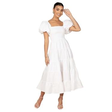 Imagem de Petal & Pup Vestido midi franzido Annette manga bufante, Branco, GG