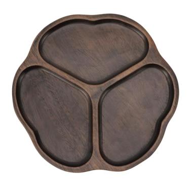 Imagem de Bandeja de madeira dividida MUNEFE, bandeja de servir dividida, prato seccional decorativo de ébano para aperitivos, lanches vegetarianos (Estilo1 (madeira de salgueiro))