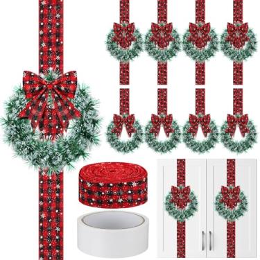 Imagem de Juinte 10 grinaldas de Natal pequenas de 20,3 cm para armário de cozinha e 1 fita de rolo de 6,3 cm x 30 metros, mini guirlandas de Natal para decoração interna, artesanato, janela, porta da frente
