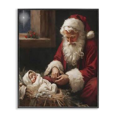 Imagem de Stupell Industries "Santa Believes with Baby Jesus", arte giclée emoldurada, preta, 28 x 35 cm