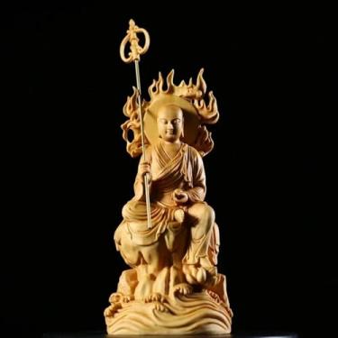 Imagem de FENNYYAR Estátua de Buda de madeira maciça Ksitigarbha Estátua de Bodhisattva, 15 cm, escultura Feng Shui para decoração de escritório em casa