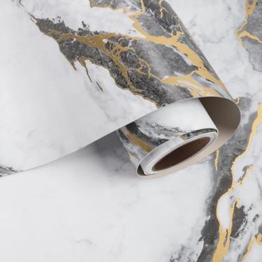 Imagem de VaryPaper Papel de contato de mármore dourado/preto/branco descasque e cole bancadas à prova d'água, envoltório de vinil de mármore para mesa, bancada, papel de parede de granito removível para