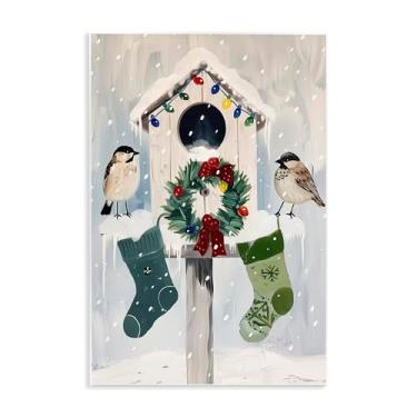 Imagem de Stupell Industries "Festive Christmas Birdhouse", arte de placa de parede, 13 x 19