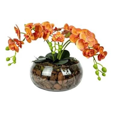 Imagem de Arranjo de Orquídea Artificial Decorativa 35cm – Centro de Mesa Elegante para Sala e Escritório(Laranja)