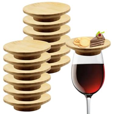 Imagem de Cionyce 12 peças de topos de charcutaria de taça de vinho de 9 cm, pratos de aperitivo de uso duplo para servir em festas, mini tábuas de bambu perfeitas para casamentos, reuniões de férias e