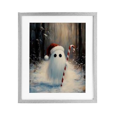 Imagem de Stupell Industries "Candy Cane Forest Ghost", impressão emoldurada sob vidro, cinza, 13 x 16