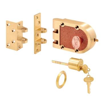 Imagem de Fechadura Segal SE 15361 – Design à prova de Jimmy proíbe a entrada forçada por espalhamento de molduras de portas – Liga de bronze sólido, latão escovado, ângulo e greve plana, cilindro único (embalagem única)