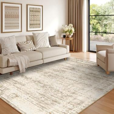 Imagem de ARKIIKI Tapetes laváveis de 20 x 25 cm para sala de estar, tapetes boho neutros para quarto, tapete vintage grande de lã sintética macia para berçário, sala de jogos, dormitório, escritório, sala de