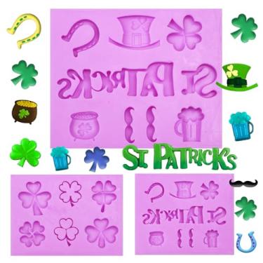 Imagem de Conjunto de moldes de silicone do Dia de São Patrício, chapéu de duende trevo moldes de fondant molde de padrão de caneca de cerveja para fazer doces de chocolate, decoração de bolos, topo de cupcake