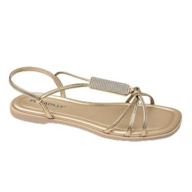 Imagem de Piccadilly Sandália Feminina com Tiras Metalizadas Douradas e Pedrarias, Confortável e Leve