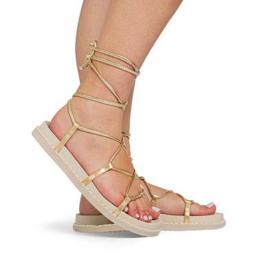 Imagem de Sandália Feminina Papete Flatform Amarrar Perna Confortável Leve Macia Resistente-Feminino