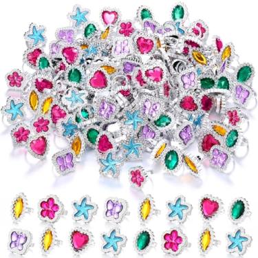 Imagem de Shappy 150 peças 72/150 peças de anéis de plástico coloridos para crianças anéis de fantasia ajustáveis para fantasia de princesa carnaval acessórios de festa de chá de panela (coração, diamante, oval
