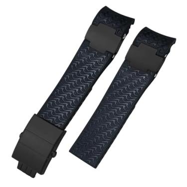 Imagem de IRFKR Pulseiras de relógio de borracha de silicone de 22 mm, adequadas para Ulysse Nardin Diver, prata, ouro rosa, fivela dobrável, preta e azul (textura preta-02)