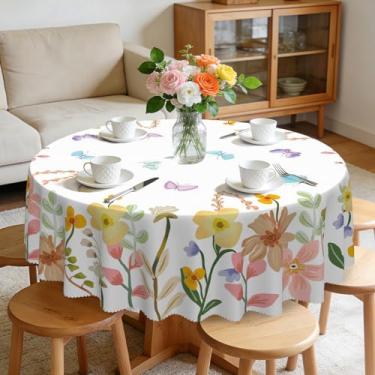 Imagem de Eikione Toalha de mesa redonda de 152 cm, toalha de mesa borboleta floral à prova d'água e sem rugas, capas de mesa, decorações de verão para jantar em casa