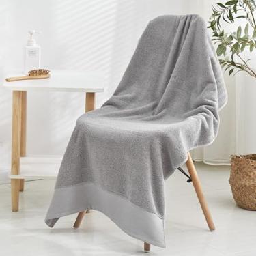 Imagem de Toalha de banho de algodão premium de fibra longa, trama acetinada de grau platina, grossa e macia com absorção excepcional, toalha de rosto de luxo de hotel para adultos (cinza)