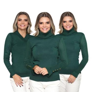 Imagem de Kit 3 Blusas Feminina de Tricot Manga Longa Tendência Frio 2024 - SP/C
