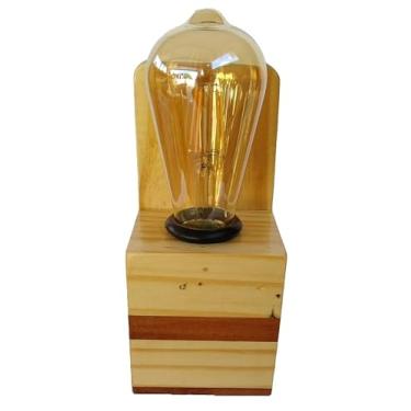 Imagem de Artesanal Abajur Rústico Madeira Cubo e/ou Tronco Luminária de Mesa (Moderno)