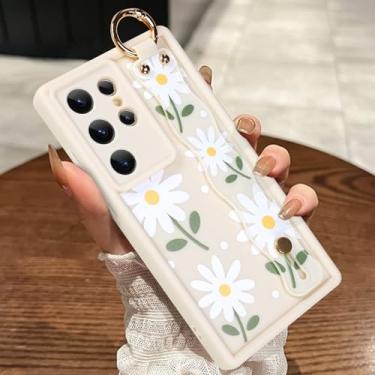 Imagem de MOWIME Capa compatível com Samsung Galaxy S24 Ultra com alça de pulso, capa de TPU macia à prova de choque floral margarida para mulheres e meninas, capa fina antiarranhões para Galaxy S24 Ultra de