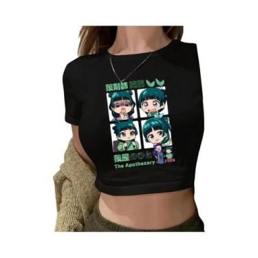 Imagem de Camiseta Feminina Curta Harajuku Y2K Vintage Gótica Anime Estampada Ve