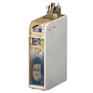 Imagem de Armário de banheiro pequeno à prova d'água com rodas - Organizador de lavatório fino - Prateleiras para armazenar papel higiênico - Organizador de pia estreita