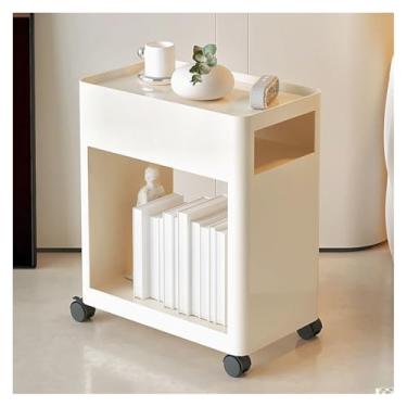 Imagem de Exibe pequena mesa de centro com rodas moderna simples aparador de ferro móvel para sala de estar lado de sofá quadrado todos os dias (branco)