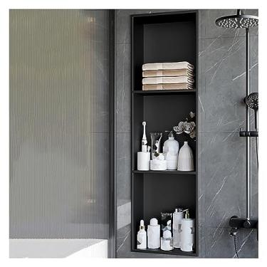 Imagem de Nicho de chuveiro de aço inoxidável - prateleira de armazenamento impermeável, organizador de parede embutido para banheiro, cozinha, sala de estar, café, escritório e hotel - preto elegante, tamanho