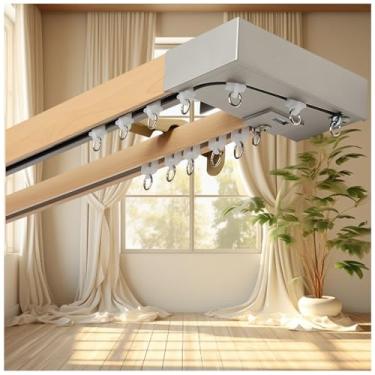 Imagem de Conjunto de varão de cortina dupla – suporte de parede de alumínio de 2,5 m, trilho deslizante de trilho duplo para divisória de janela e quarto, trilho de cortina de cortina para trailer, solução