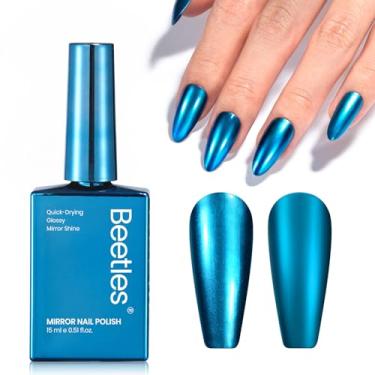Imagem de Esmalte Beetles azul metálico - Esmalte espelhado Blue Mirage de secagem rápida e alto brilho, efeito metálico, secagem ao ar, casa, faça você mesmo, arte de unhas, salão de beleza