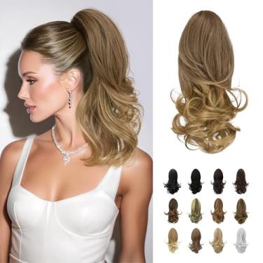 Imagem de SOFEIYAN Extensão de rabo de cavalo de 33 cm, extensão de rabo de cavalo longo, cacheado, prendedor de cabelo sintético natural para mulheres, marrom médio loiro mel misto