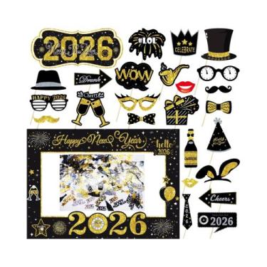 Imagem de Acessórios Para Photobooth Com Glitter Dourado, Moldura De Feliz Ano N