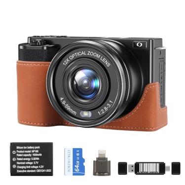 Imagem de Câmeras para fotografia Zoom óptico de 12X: câmera digital 4K de 64 MP com sensor de 1/2,8 polegadas, câmera de vídeo de foco automático Wi-Fi integrado inclui cartão de memória de 64 GB