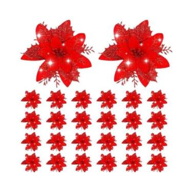 Imagem de Flores Artificiais Com Glitter De 13,5cm, Enfeites Para Árvore De Nata