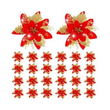 Imagem de Flores Artificiais Com Glitter De 13,5cm, Enfeites Para Árvore De Nata