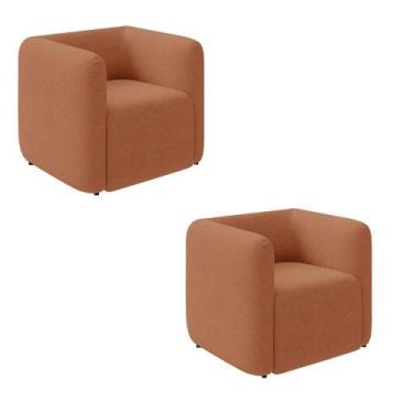Imagem de Poltrona Sala De Estar Decorativa Kit 2 Laguna Bouclê K01 Cor Mostarda