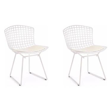 Imagem de Kit 2 Cadeiras Bertoia Branca Com Assento Branco