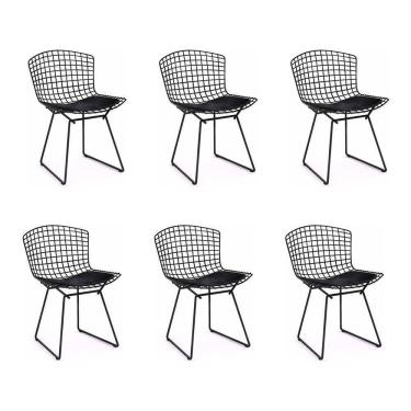 Imagem de Kit 6 Cadeiras Bertoia Preta Com Assento Preto